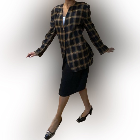 J.Gallery Window Pane Plaid Collarless Suit Size 18 - Picture 2 of 8